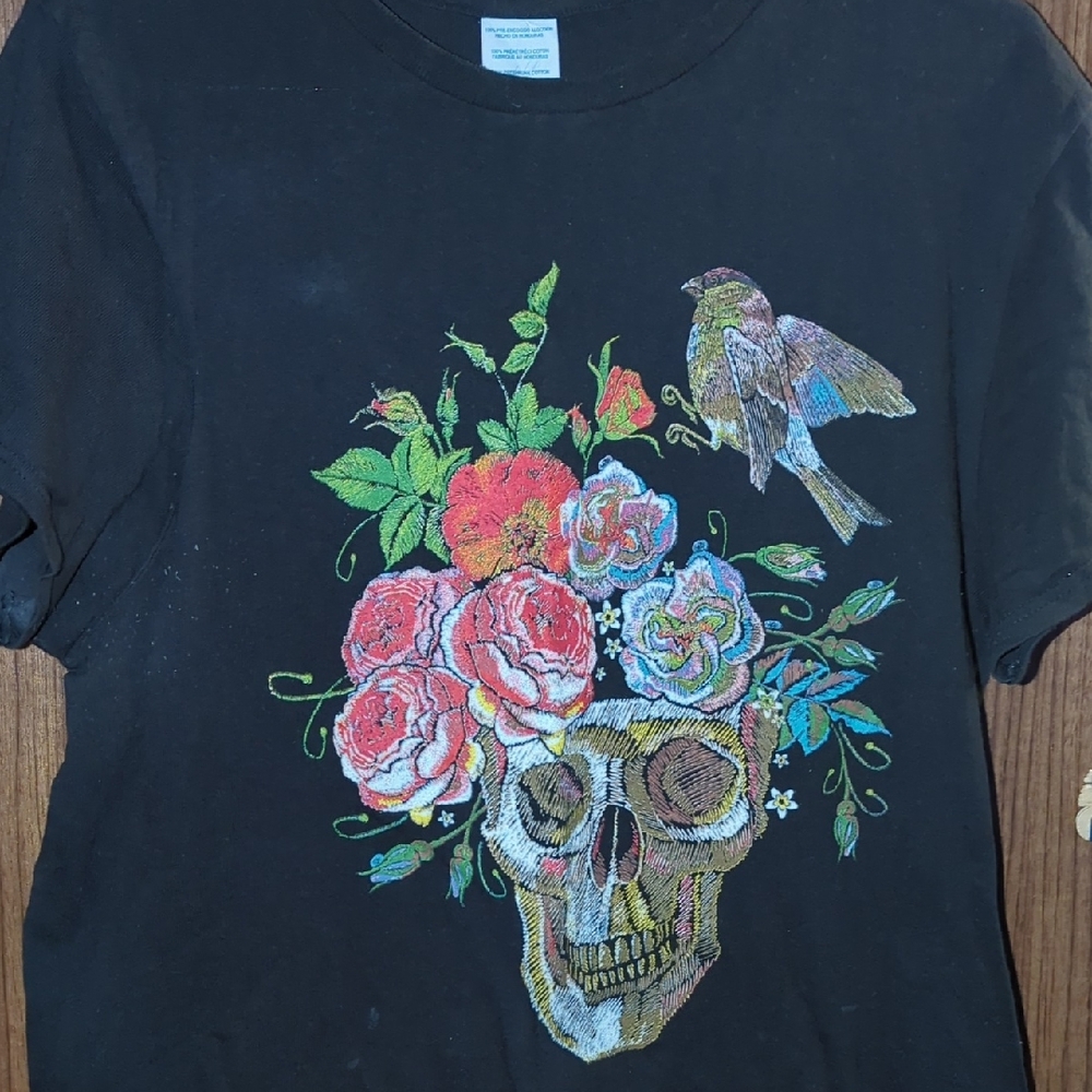 Black Floral Skull Short Sleeve Tee